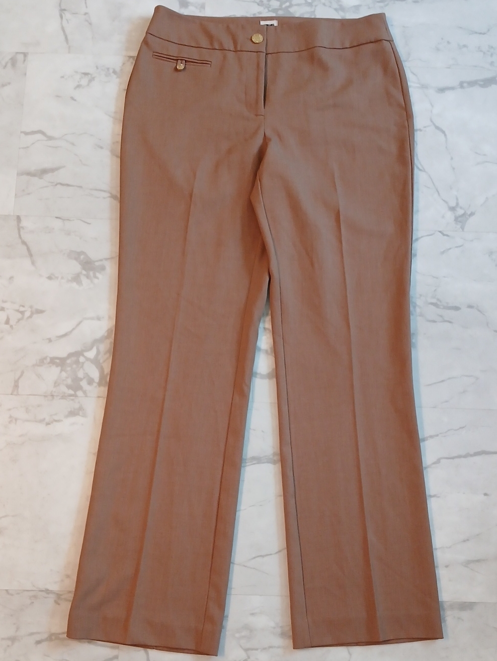 Ann Klein Dark Tan Dress Trousers with Crest Lion Buttons for Women Sz 8